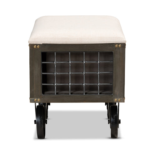Urban Designs Hailee Distressed Wood 1-Drawer Wheeled Storage Ottoman - Beige