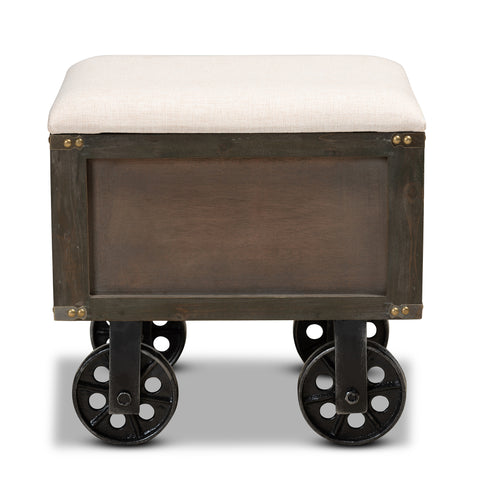 Urban Designs Hailee Distressed Wood 1-Drawer Wheeled Storage Ottoman - Beige