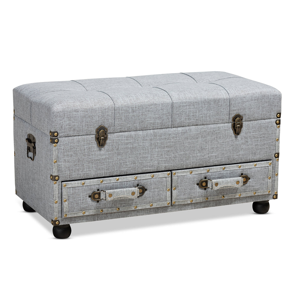 Urban Designs Flint Fabric Upholstered 2-Drawer Storage Trunk Ottoman - Grey