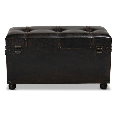 Urban Designs Colten Distressed Faux Leather 2-Drawer Storage Trunk Ottoman - Dark Brown