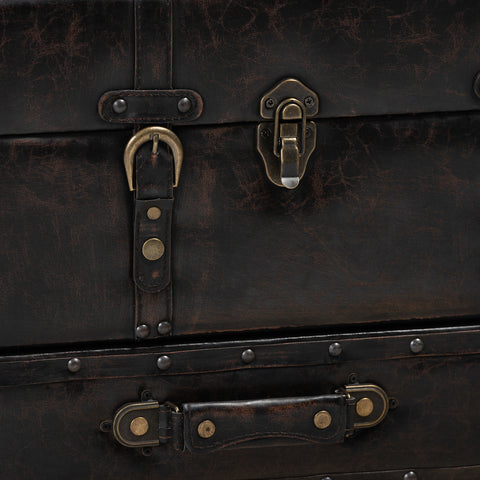 Urban Designs Colten Distressed Faux Leather 2-Drawer Storage Trunk Ottoman - Dark Brown