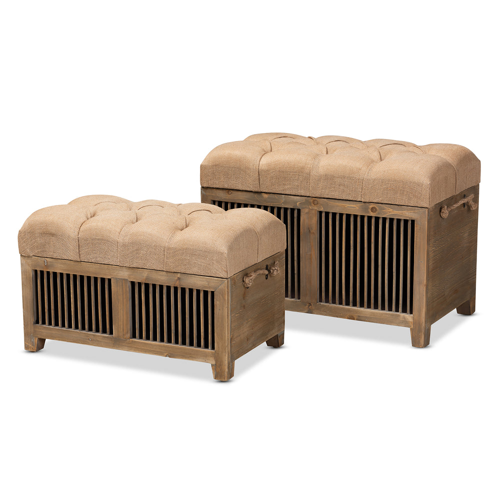 Urban Designs Claret Slatted 2-Piece Wooden Storage Trunk and Ottoman Set - Oak Brown
