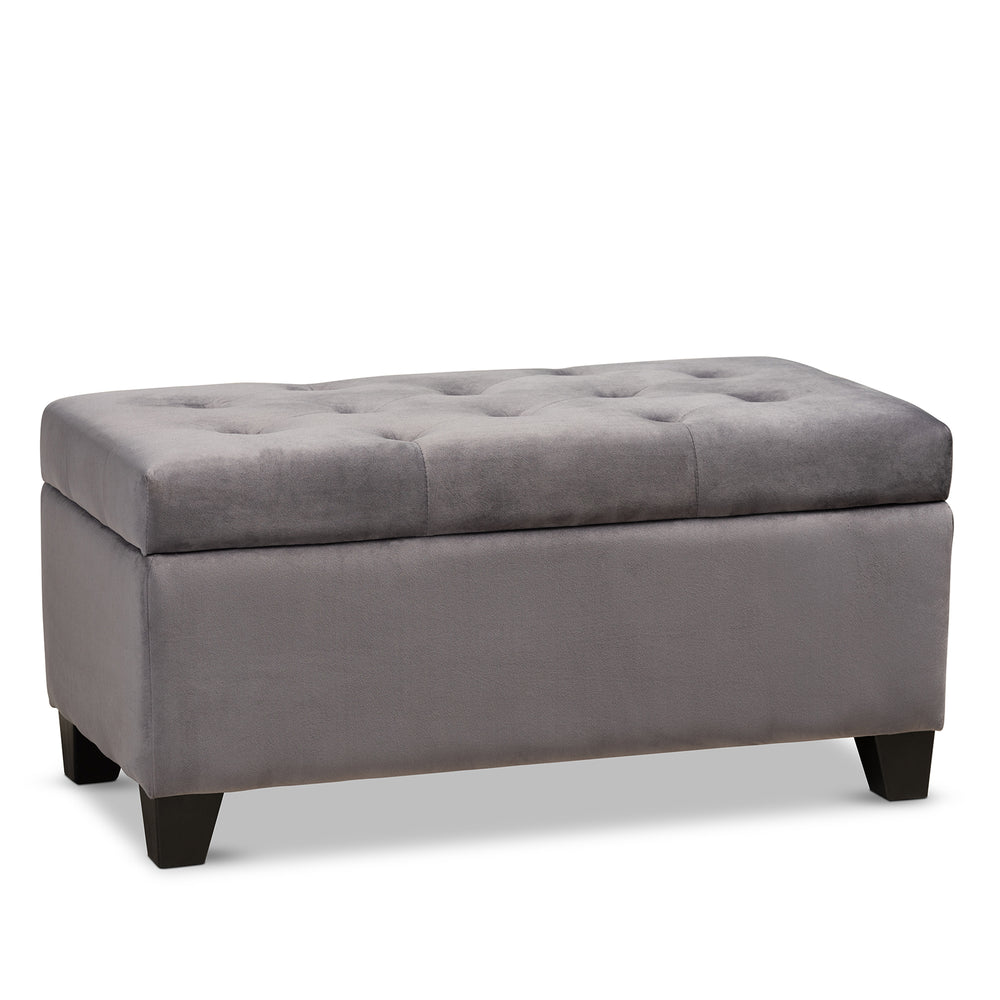 Urban Designs Maisie Upholstered Button Tufted Storage Ottoman - Grey Velvet