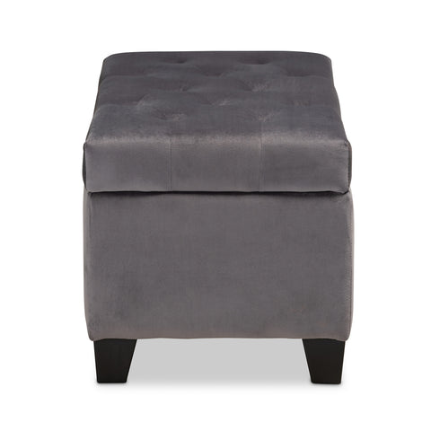 Urban Designs Maisie Upholstered Button Tufted Storage Ottoman - Grey Velvet