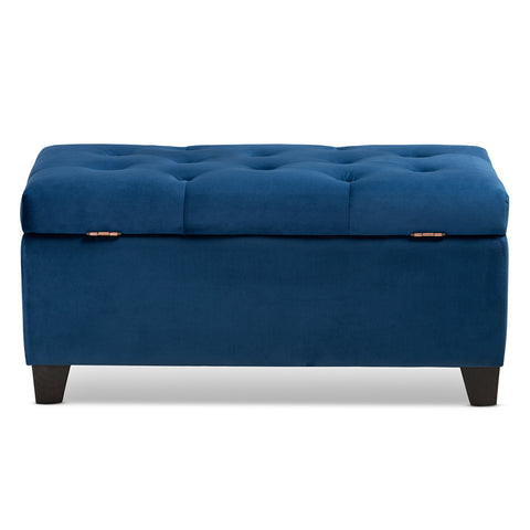 Urban Designs Maisie Upholstered Button Tufted Storage Ottoman - Blue Velvet