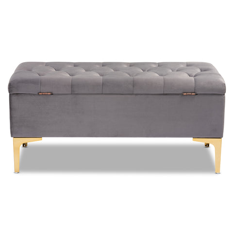 Urban Designs Velma Upholstered Button Tufted Storage Ottoman - Grey Velvet