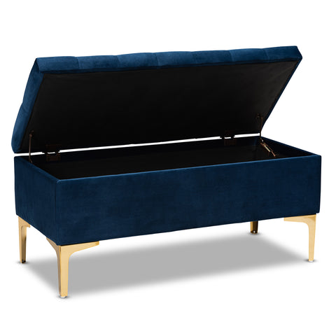 Urban Designs Velma Upholstered Button Tufted Storage Ottoman - Blue Velvet