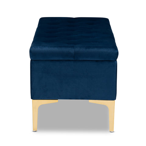 Urban Designs Velma Upholstered Button Tufted Storage Ottoman - Blue Velvet