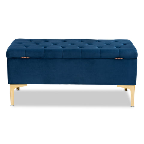 Urban Designs Velma Upholstered Button Tufted Storage Ottoman - Blue Velvet