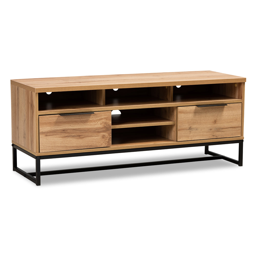 Urban Designs Riley Industrial 2-Drawer Wooden TV Stand - Oak Finish