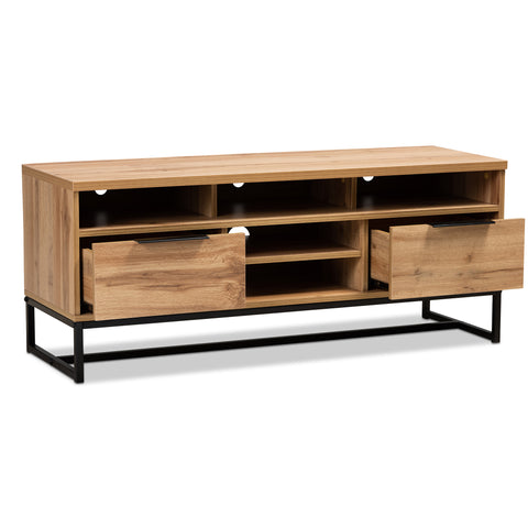 Urban Designs Riley Industrial 2-Drawer Wooden TV Stand - Oak Finish