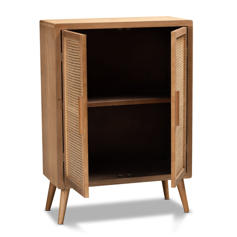 Urban Designs Alana Wood and Rattan 2-Door Accent Storage Cabinet - Light Oak