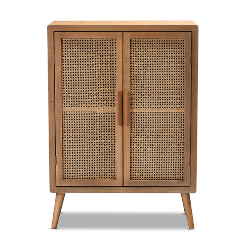 Urban Designs Alana Wood and Rattan 2-Door Accent Storage Cabinet - Light Oak
