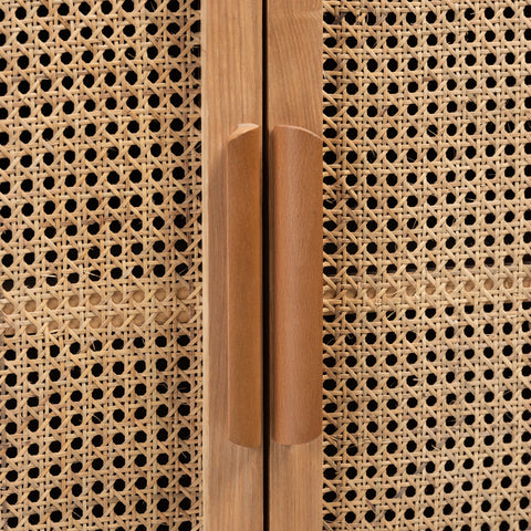 Urban Designs Alana Wood and Rattan 2-Door Accent Storage Cabinet - Light Oak