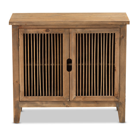 Urban Designs Claret Slatted 2-Door Wooden Storage Cabinet - Oak Brown