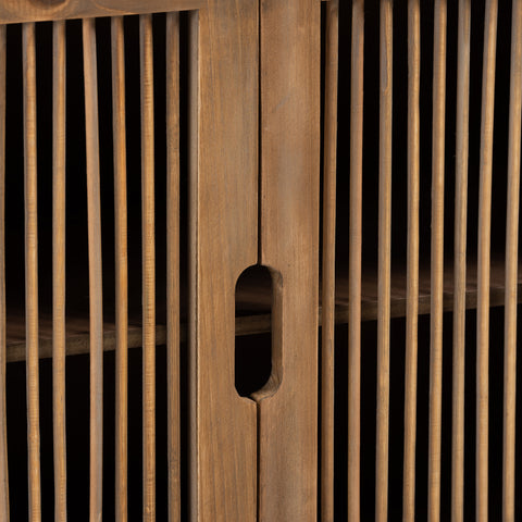 Urban Designs Claret Slatted 2-Door Wooden Storage Cabinet - Oak Brown