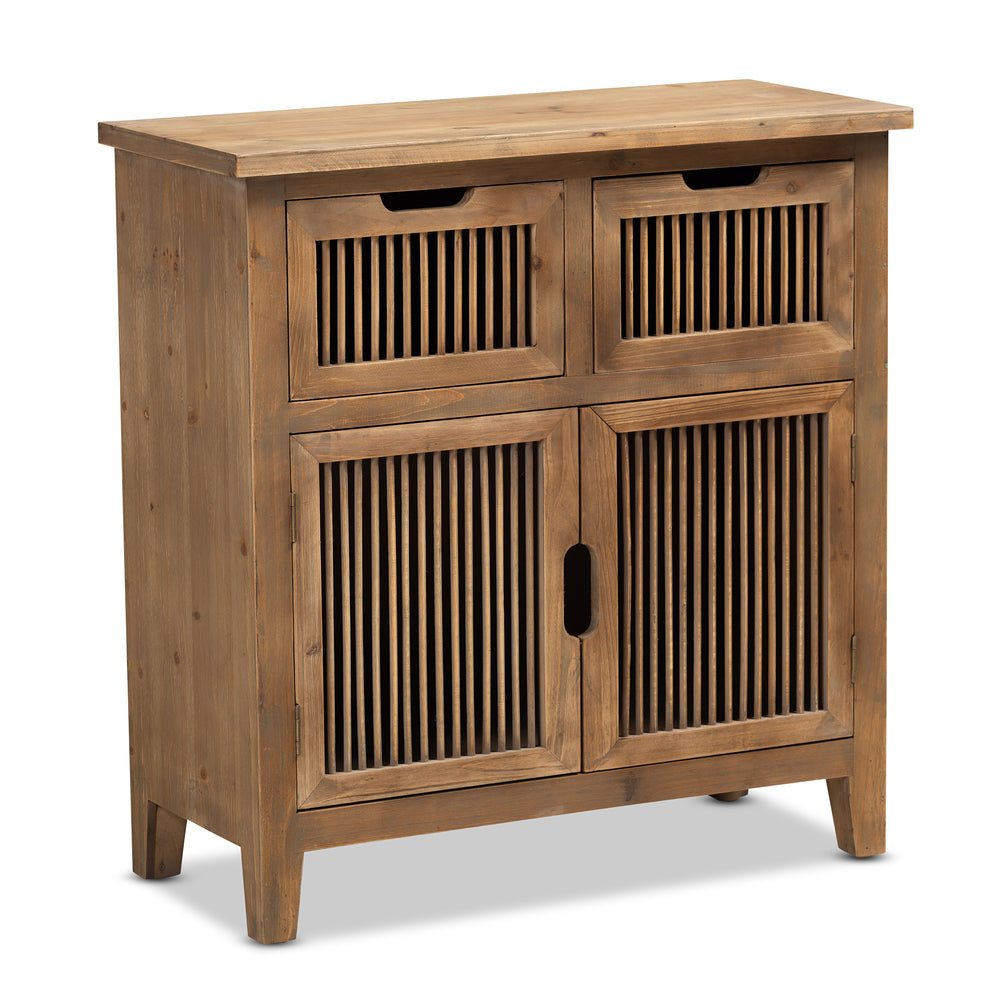 Urban Designs Claret Slatted 2-Door and 2-Drawer Wooden Storage Cabinet - Oak Brown