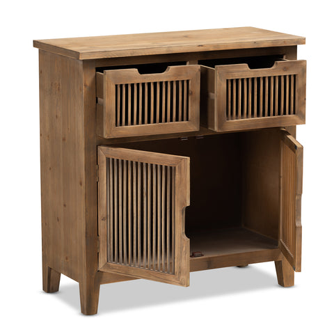 Urban Designs Claret Slatted 2-Door and 2-Drawer Wooden Storage Cabinet - Oak Brown