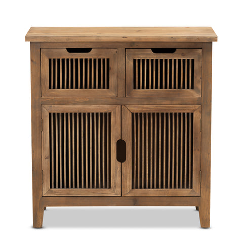 Urban Designs Claret Slatted 2-Door and 2-Drawer Wooden Storage Cabinet - Oak Brown