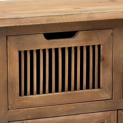 Urban Designs Claret Slatted 2-Door and 2-Drawer Wooden Storage Cabinet - Oak Brown
