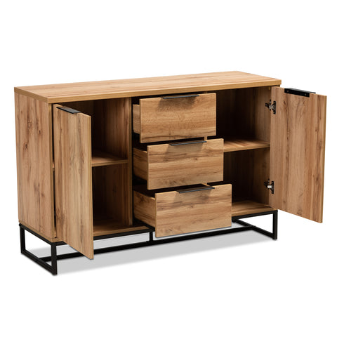 Urban Designs Riley Industrial 3-Drawer Wooden Sideboard Buffet - Oak Finish