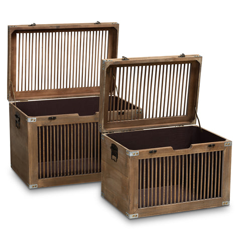 Urban Designs Claret Slatted 2-Piece Wooden Storage Trunk Set - Oak Brown