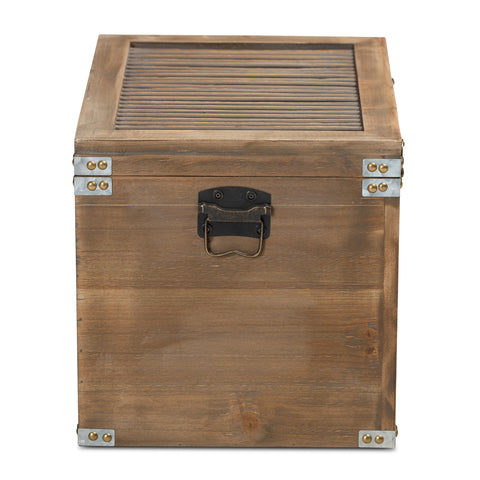 Urban Designs Claret Slatted 2-Piece Wooden Storage Trunk Set - Oak Brown