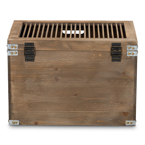 Urban Designs Claret Slatted 2-Piece Wooden Storage Trunk Set - Oak Brown
