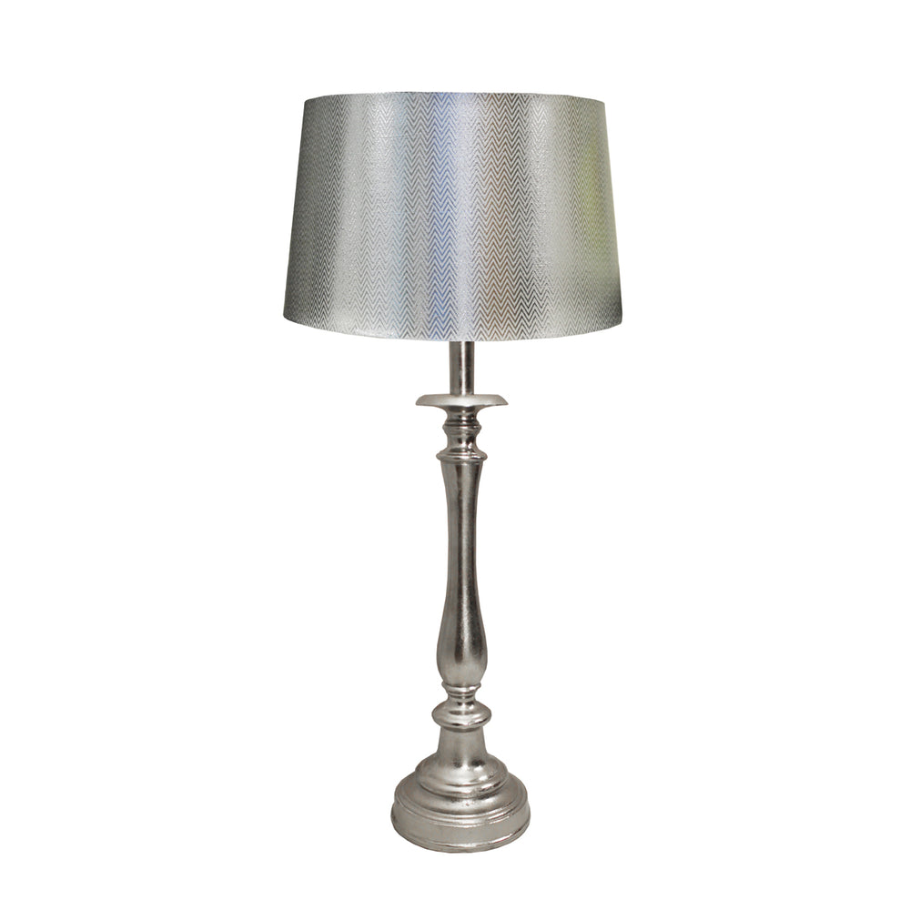 Urban Designs Hand-Forged Weathered Metal Table Lamp with Silver Chevron Shade