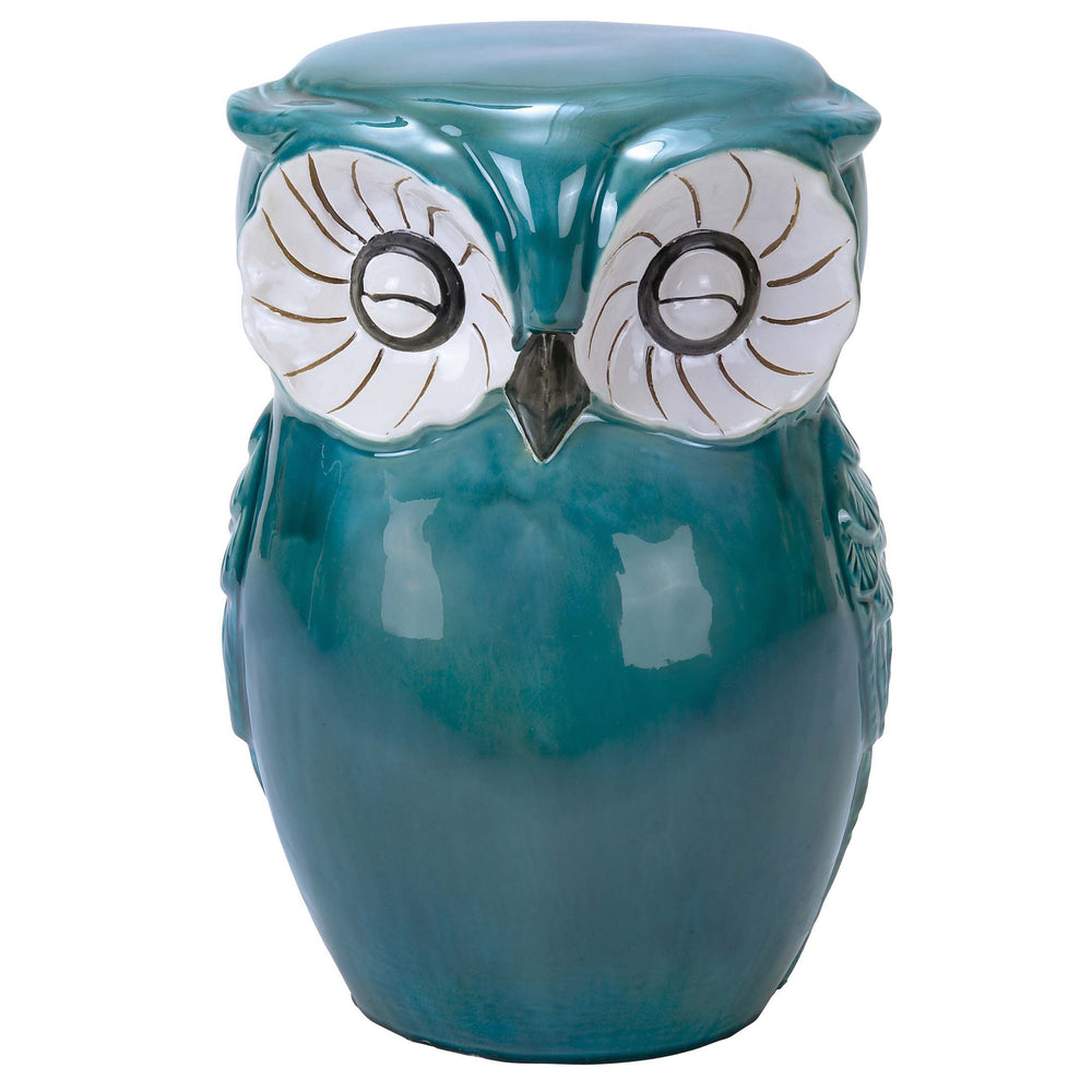 Urban Designs Hand-Painted Ceramic Owl Stool - Aqua