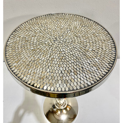 Urban Designs Clayton Hand-finished Silver Mosaic Round Aluminum Accent Table