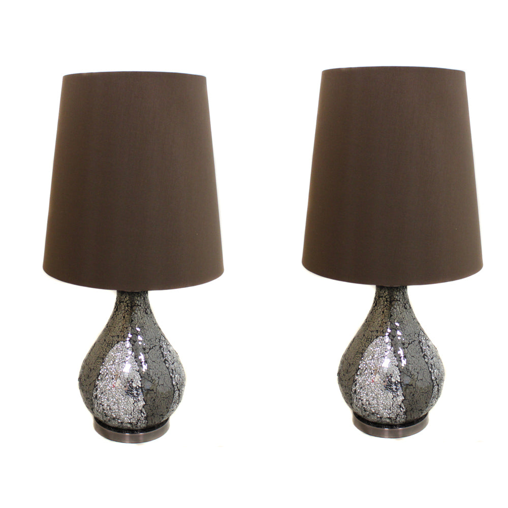 Urban Designs Mosaic Glass Mirror 26" Table Lamps (Set of 2) - Silver & Brown