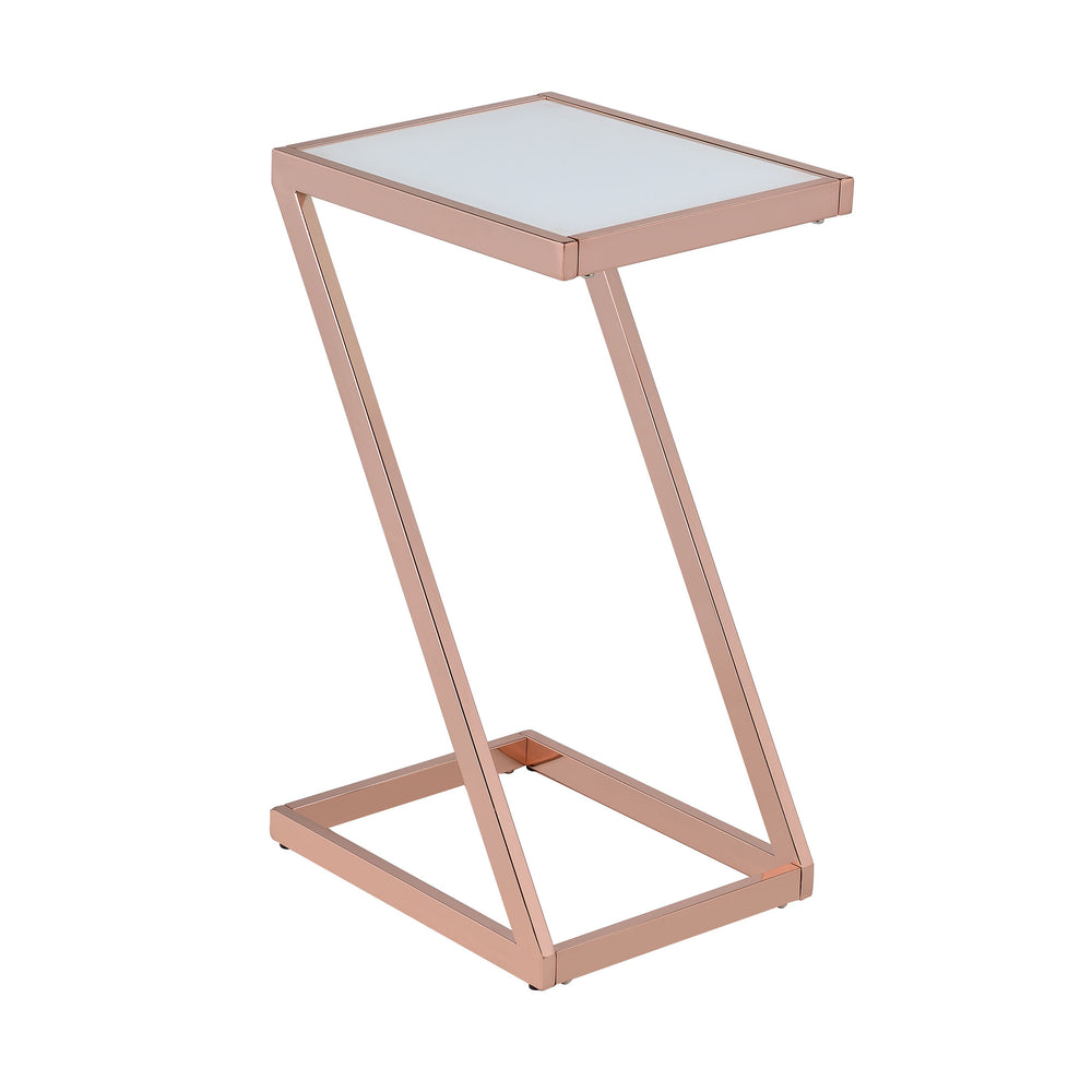 Urban Designs Pierce Accent Side Table - Frosted Glass and Rose Gold