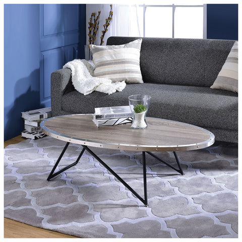 Urban Designs 46" L Weathered Gray Oak Oval Coffee Table