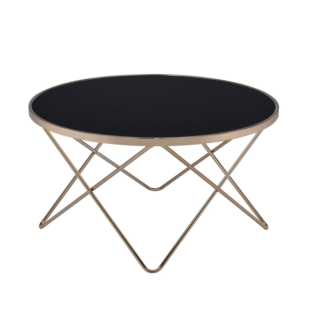 Urban Designs V Metal Frame Round Coffee Table - Black Glass