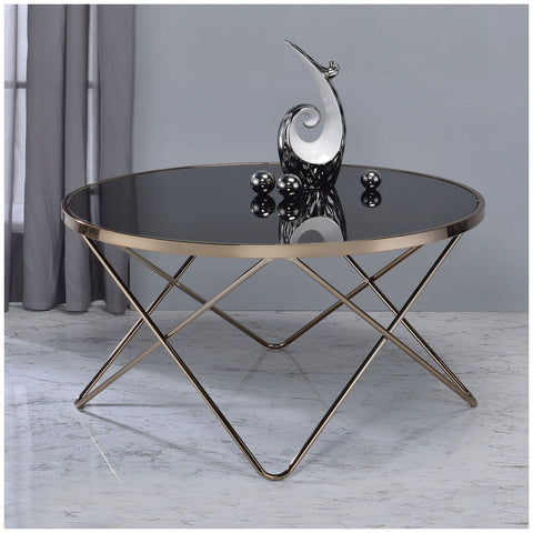 Urban Designs V Metal Frame Round Coffee Table - Black Glass