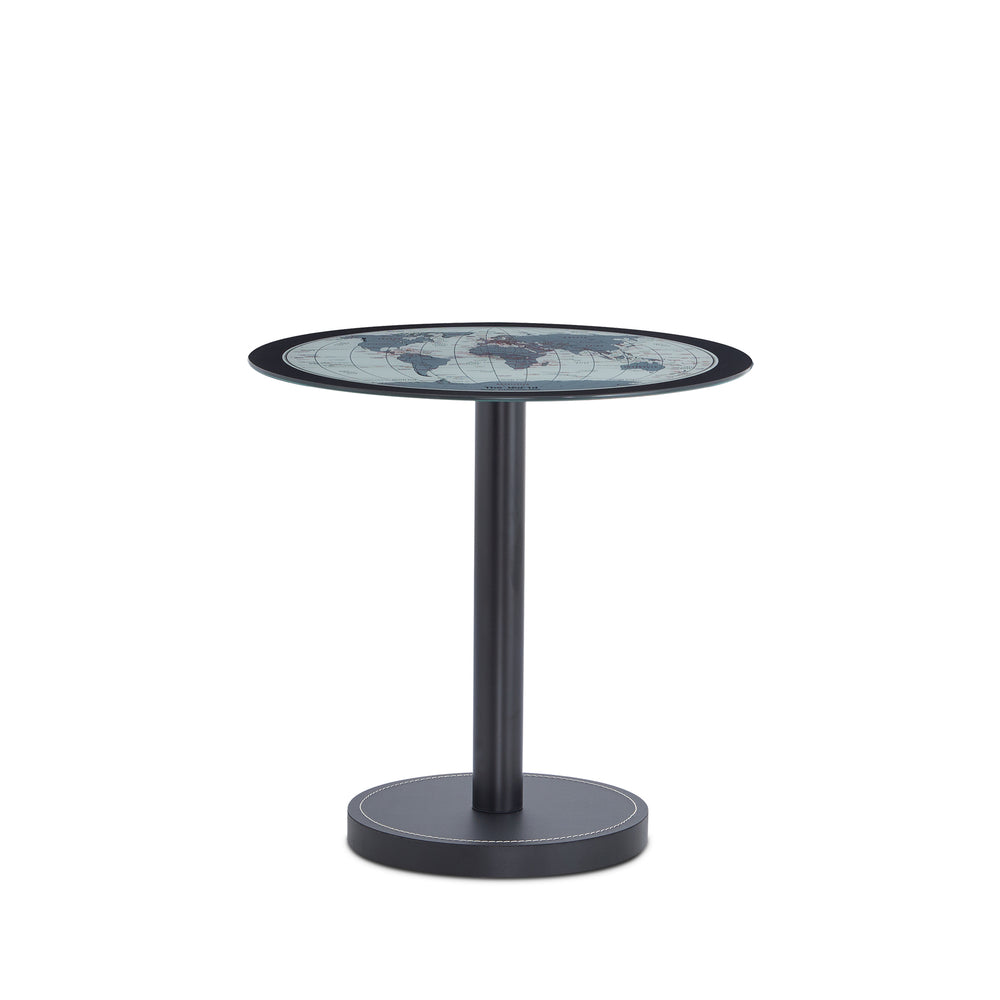 Urban Designs Lisbon Side Table with World Glass Map Top - Black