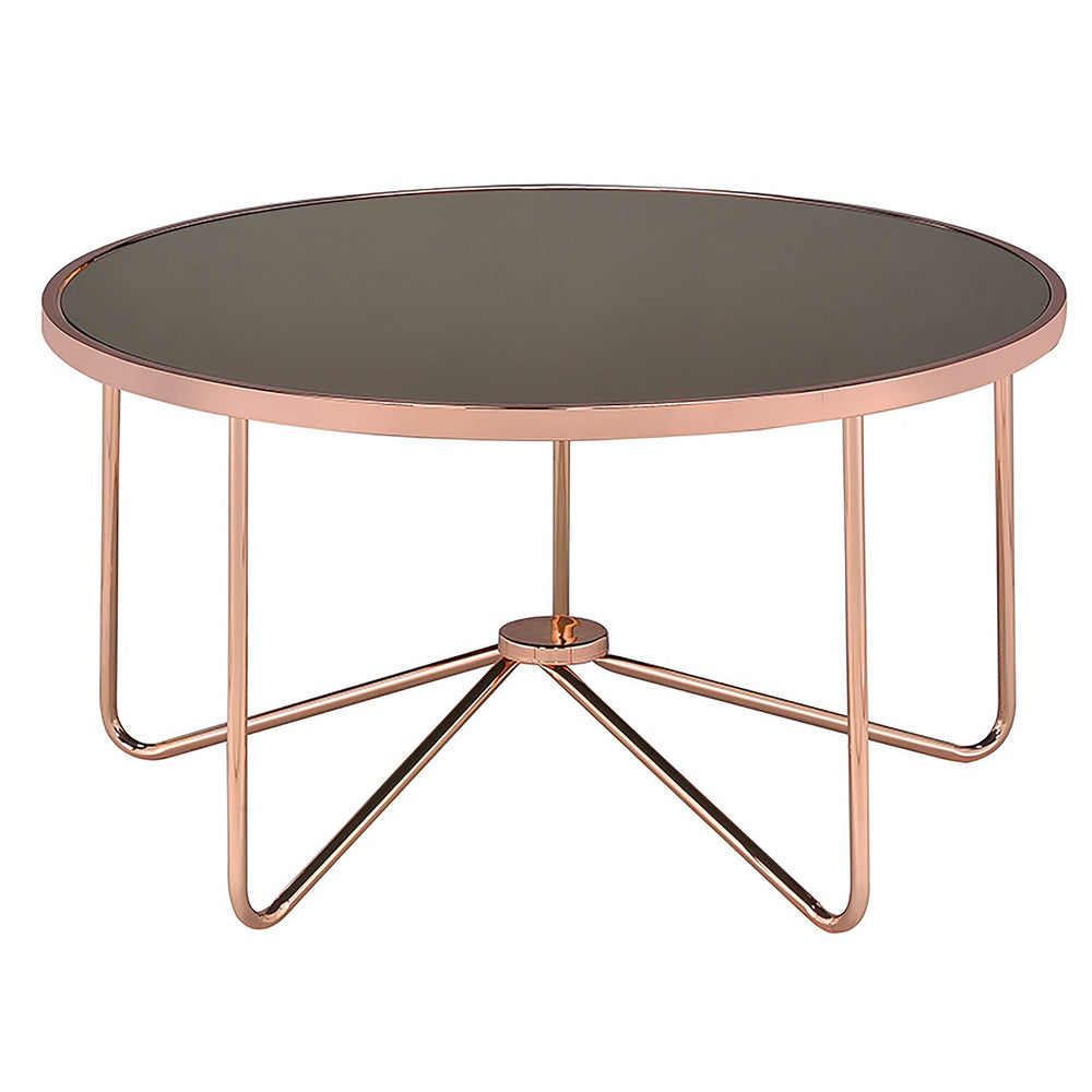 Urban Designs Rose Gold Metal Frame Round Coffee Table - Smoky Glass