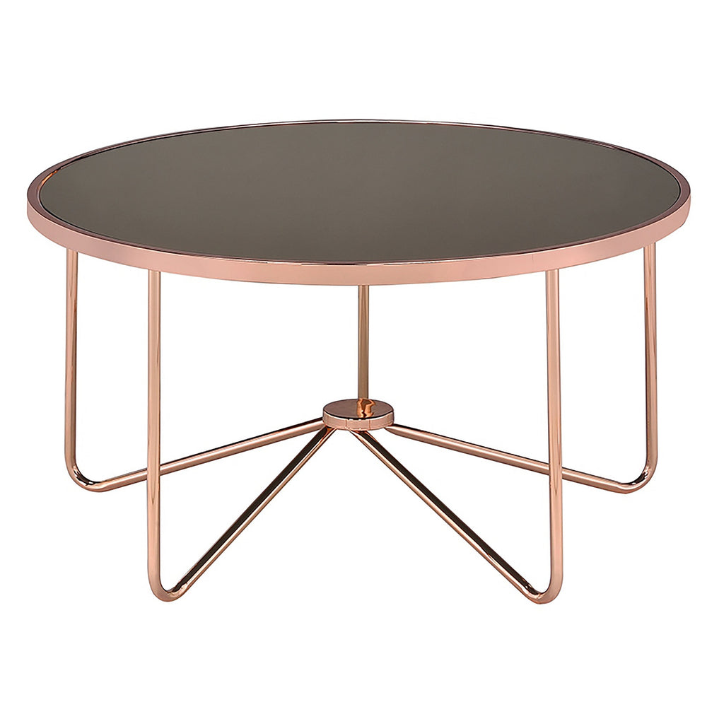 Urban Designs Rose Gold Metal Frame Round Coffee Table - Smoky Glass