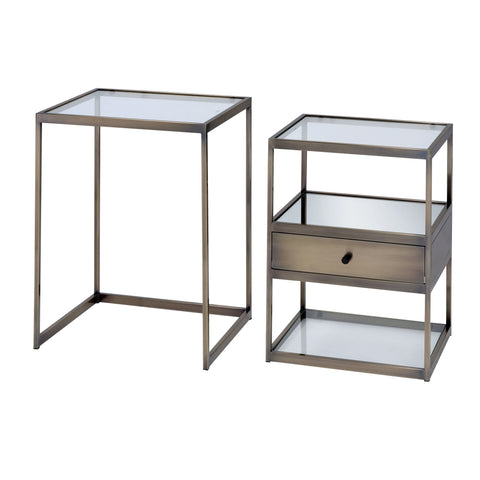 Urban Designs Cedric 2-Piece Clear Glass Top Nesting Table -  Antique Brass