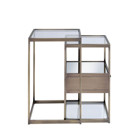 Urban Designs Cedric 2-Piece Clear Glass Top Nesting Table -  Antique Brass