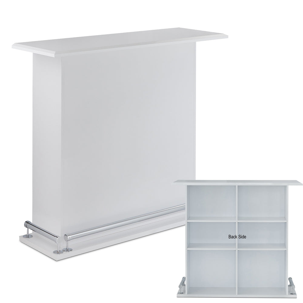 Urban Designs High Gloss White Bar Table With Back Open Storage