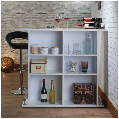 Urban Designs High Gloss White Bar Table With Back Open Storage
