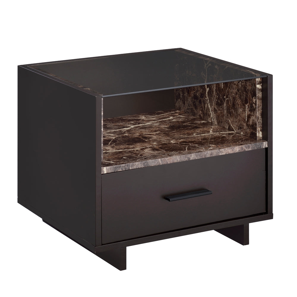 Urban Designs Brant 1-Drawer Nightstand - Espresso and Faux Marble