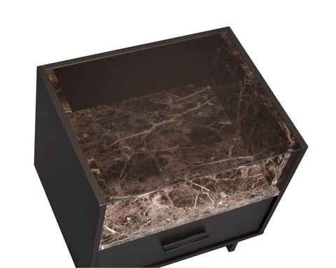 Urban Designs Brant 1-Drawer Nightstand - Espresso and Faux Marble