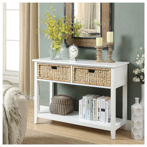 Urban Designs Console Table With Two Basket-like Front Drawers - White