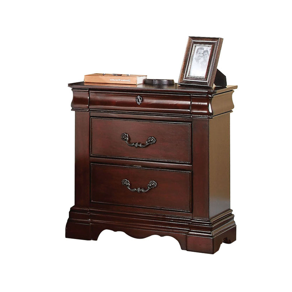 Urban Designs Vintage 2-Drawer Nightstand with Hidden Drawer - Dark Cherry
