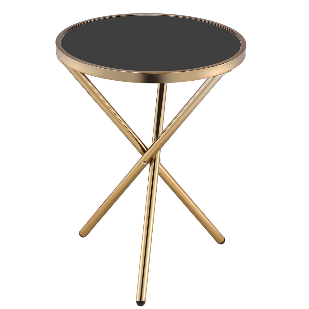 Urban Designs Halo Accent Side Table - Black Glass and Champagne