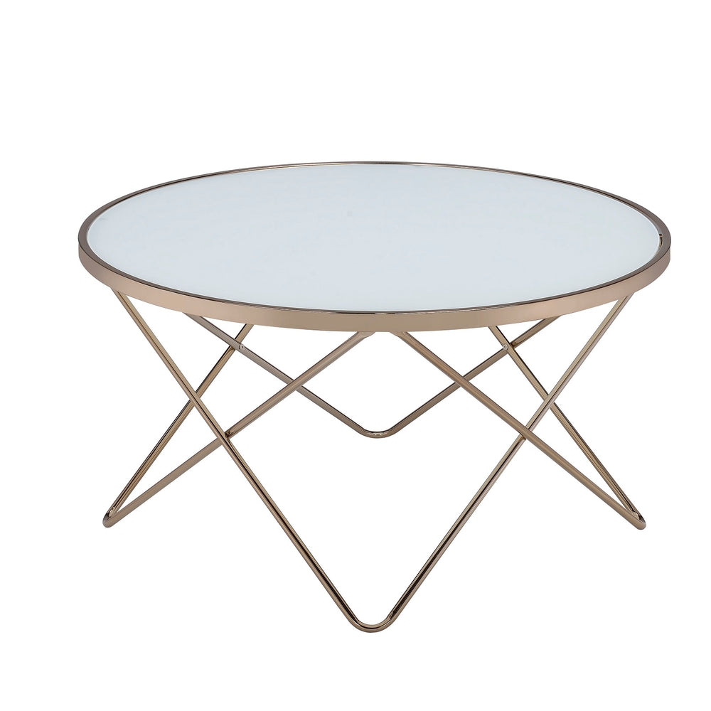 Urban Designs V Metal Frame Round Coffee Table - White Frosted Glass