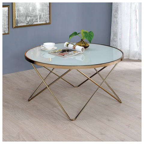 Urban Designs V Metal Frame Round Coffee Table - White Frosted Glass
